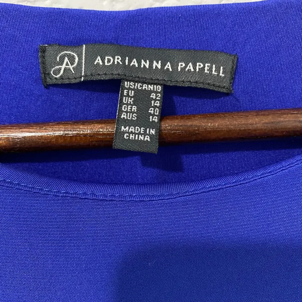 Adrianna Papell Blue Knee Length Dress Size 10 Ruched Waist Cap Sleeve Work - Picture 4 of 11